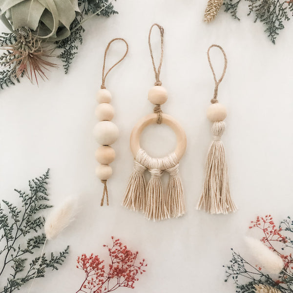 Beaded Tassel Holiday Ornaments- Natural