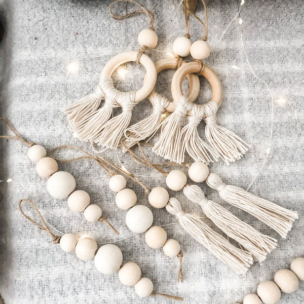 Beaded Tassel Holiday Ornaments- Natural