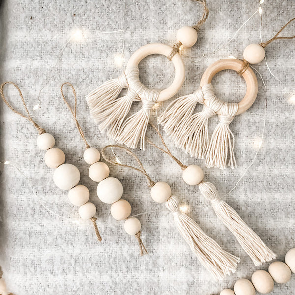 Beaded Tassel Holiday Ornaments- Natural