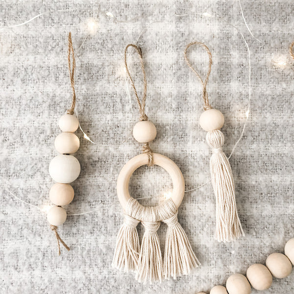 Beaded Tassel Holiday Ornaments- Natural