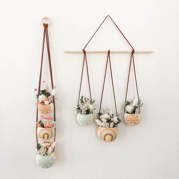 Neutral + Pastel Blue Bell Cup Hanger- Set of 3
