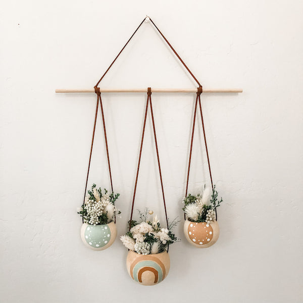Neutral + Pastel Blue Bell Cup Hanger- Set of 3