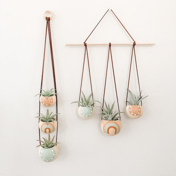 Neutral + Pastel Blue Bell Cup Hanger- Set of 3
