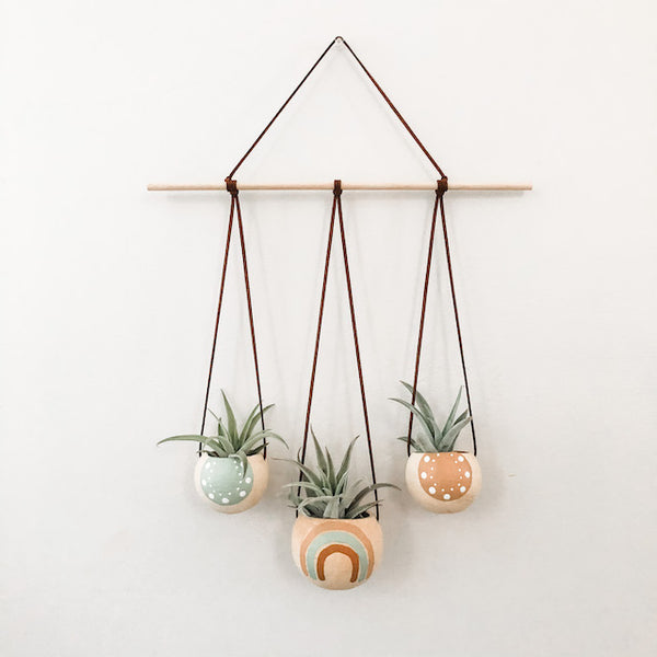 Neutral + Pastel Blue Bell Cup Hanger- Set of 3