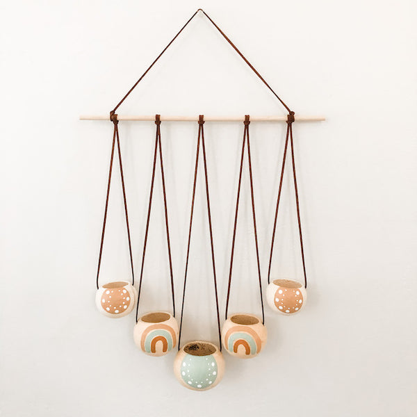 Neutral + Pastel Blue Bell Cup Hanger- Set of 5