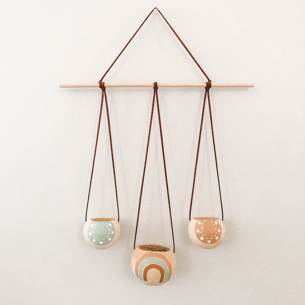 Neutral + Pastel Blue Bell Cup Hanger- Set of 3