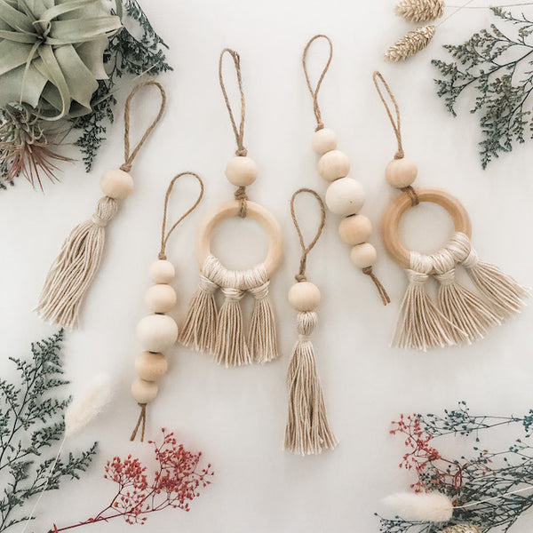 Beaded Tassel Holiday Ornaments- Natural